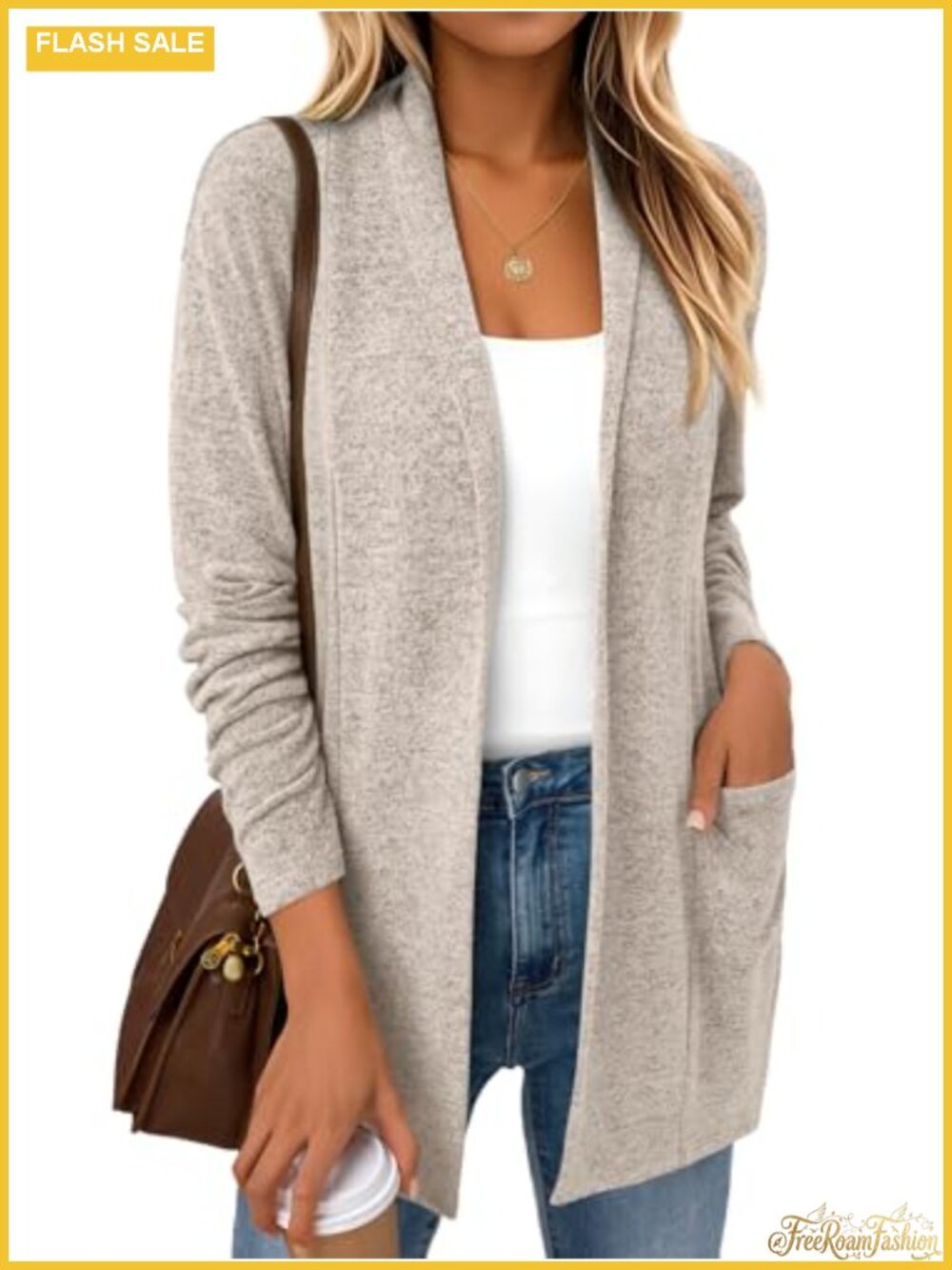 Lightweight Open Front Cardigan Women Pockets Soft Knit Fall Layer